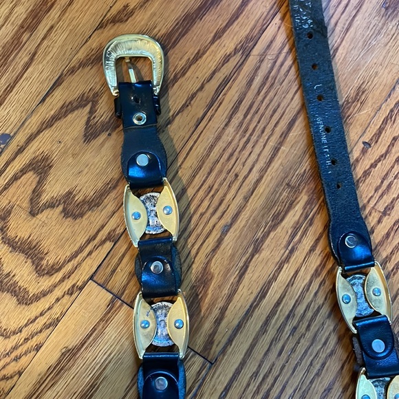 Vintage Milos Italy Coin Leather Belt Large EUC Link Black/Gold/Silver - Picture 6 of 10